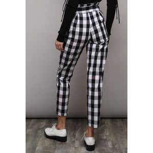 Pants - Black White Check High Waist Tie Pants Pants - Black White Check High Waist Tie Pants